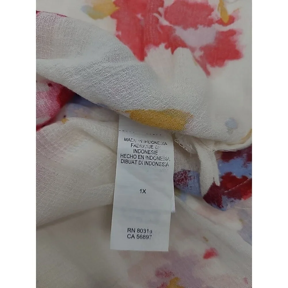 Lucky Brand Boho Flowy Peasant Top Women's Size 1X Watercolor Flowers
